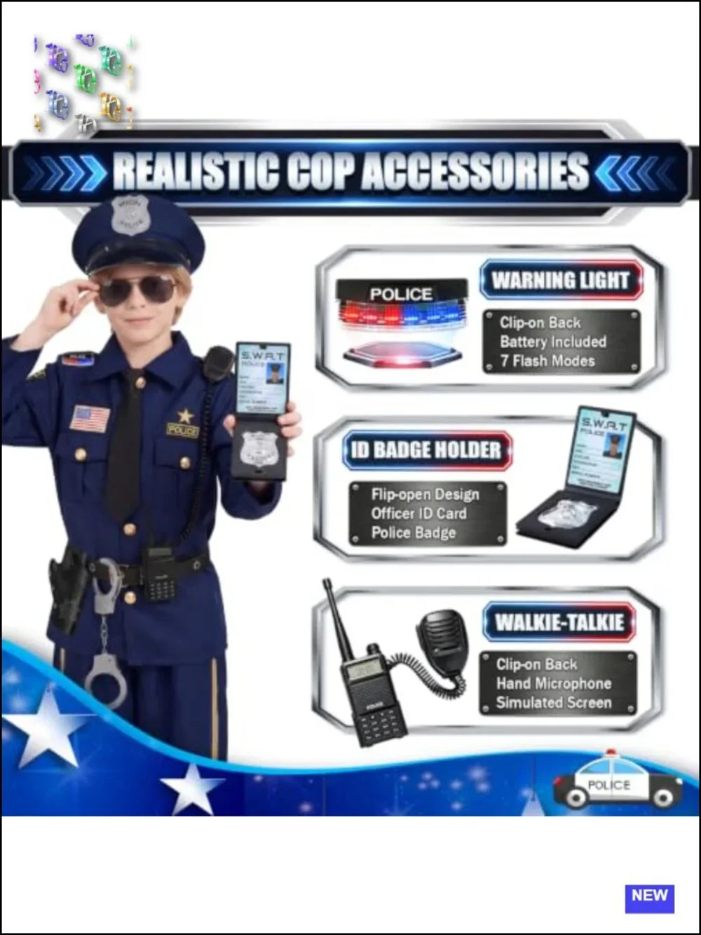 Kids Police Costume 11-Piece Set with Accessories Halloween Role Play